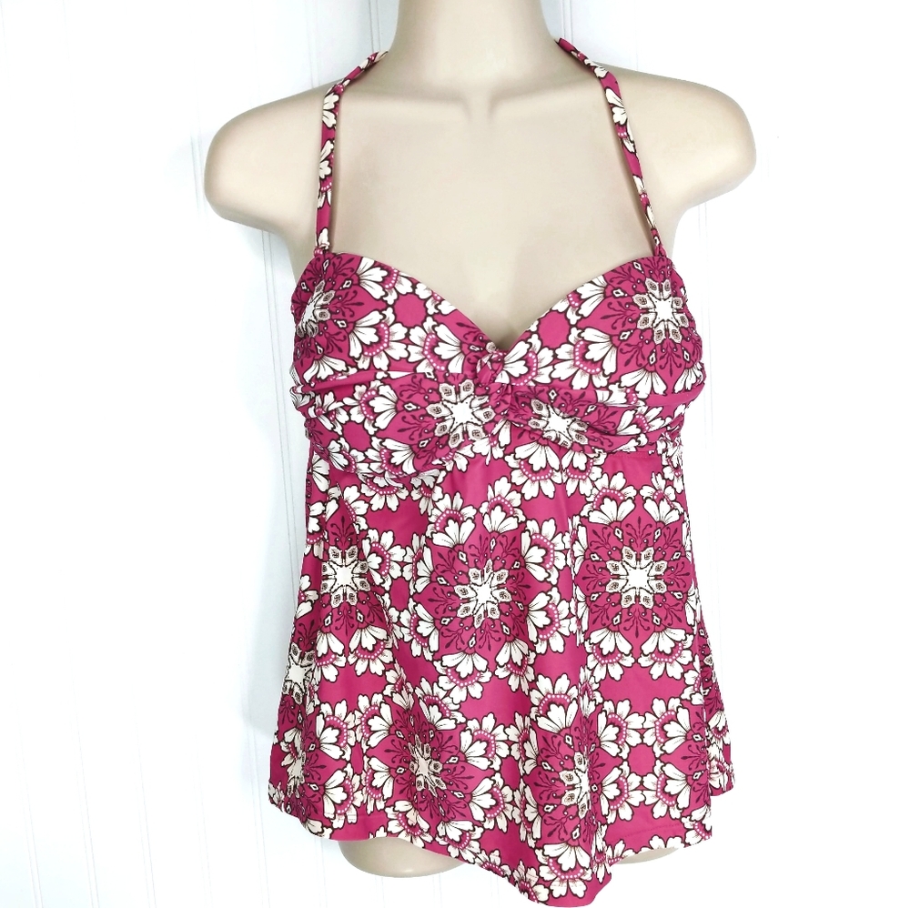 Converse Floral Halter Twist Tankini Swim Top L